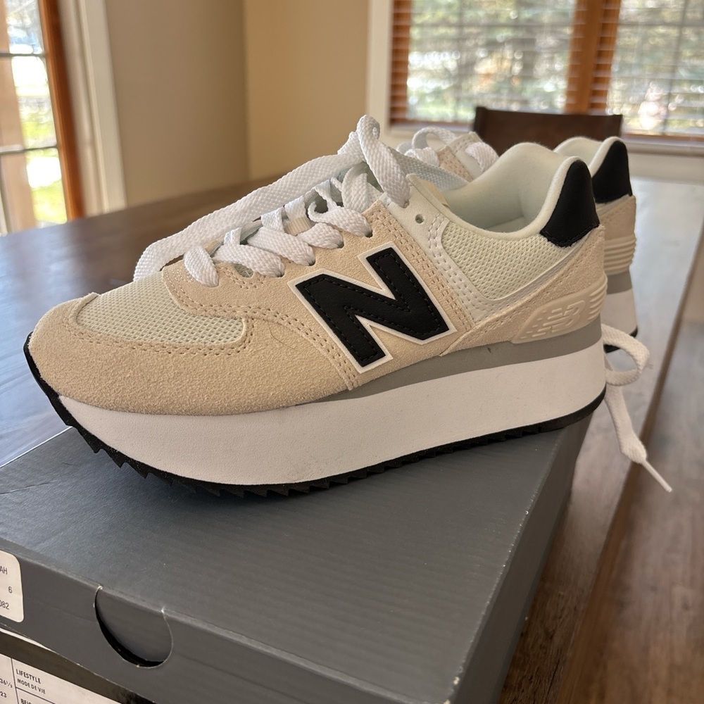New Balance Women's Cream and Black Sneakers